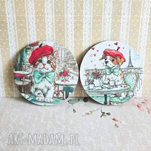 para podkładek - pies i kot w paryżu, podkładki pod kubek, słodkości, rocznica