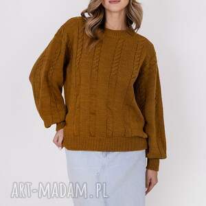 sweter w warkoczowy wzór - swe323 miodowy mkm na jesień długim