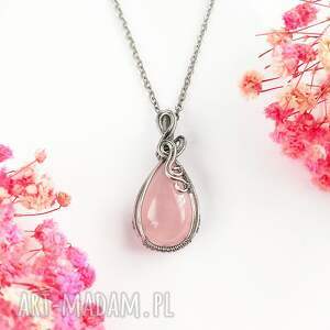 Prezent Naszyjnik Kwarc Różowy stal chirurgiczna wisiorek handmade