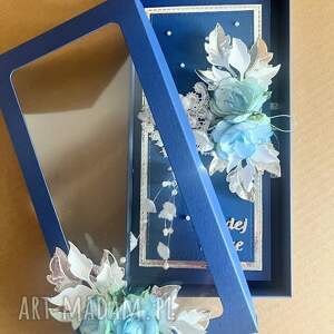 Granatowa kartka ślubna z dodatkiem srebra w pudełku - ręcznie robione scrapbooking art-Madam.pl
