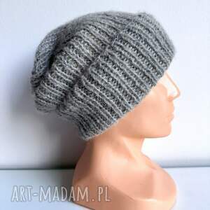 ręcznie robiona czapka damska morgana alpaka z jedwabiem 501/02 jasny szary