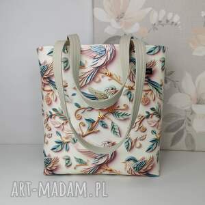 handmade na ramię torebka damska shopper bag torebka na ramię zamykana ekoskóra - ptaki