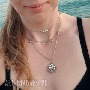 potrójny naszyjnik drzewo życia z perłami, wire wrapping, stal chirurgiczna