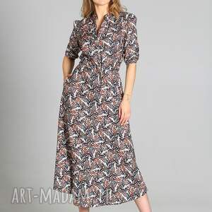 lanti urban fashion długa sukienka z rękawem 3/4 i troczkiem - suk205 wzór 4