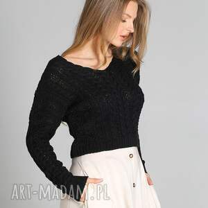 swetry krótki sweter w warkoczowe wzory - swe260 czarny mkm długim