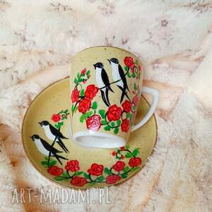 Prezent Jaskółki i róże komplet ręcznie malowany 200 ml