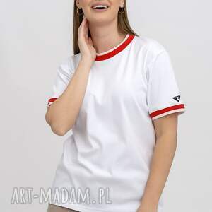 T-SHIRT DAMSKI BASIC BIAŁY/ ŚCIĄGACZ(RÓŻOWO / CZERWONY)