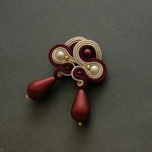 bordowo - kremowe klipsy sutasz - SiSu biżuteria