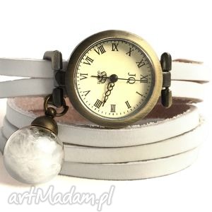 handmade zegarki piórka - zegarek/bransoletka na skórzanym pasku