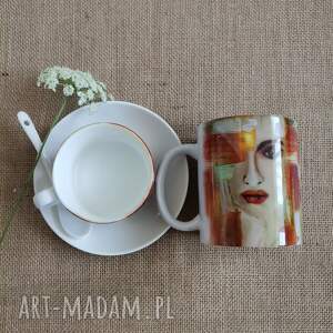 komplet kubek i filiżanka kolor kobiety - miedź, kawa herbata obrazy