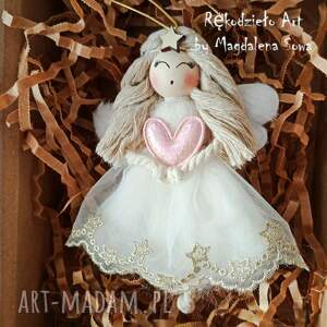 dekoracje świąteczne aniołek z sercem prezent, anioł święta