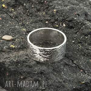pierścionek - obrączka srebro 925, srebrna, młotkowana