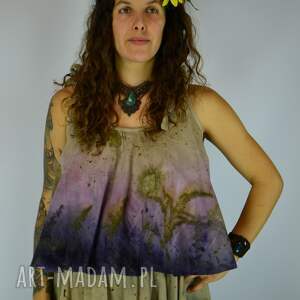 Barwiona roślinami, ręcznie robiona Dzika Bluzka o Zachodzie II