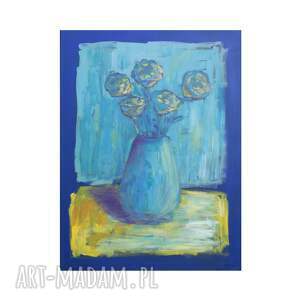 obraz abstrakcyjny akrylowy na płótnie 80x60 cm, kwiaty w wazonie