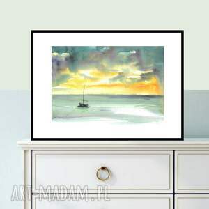 żaglówka akwarela 21cm x 30cm, pejzaż, malowane ręcznie