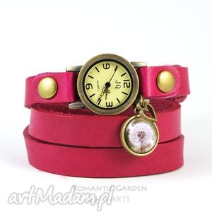 handmade zegarki bransoletka, zegarek - dmuchawiec - ciemny róż, biskupi, amarant
