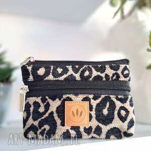 w panterkę Beżowy, mały, żakardowy portfel