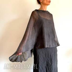 handmade poncho lniane poncho w ciemnym graficie