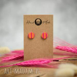 kolczyki dots w paski - różowo pomarańczowe glinki pomilerowej