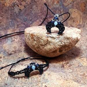 lunula jadeit lapis lazuli w makramie - Delfina Dolls biżuteria