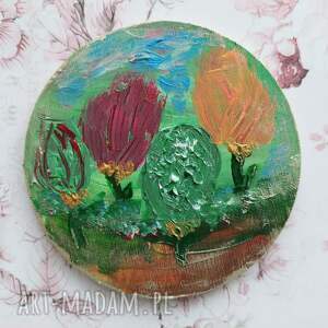 Magnes drewniany na lodówkę malowany akrylem, tulipany