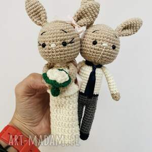 młoda para króliczki ręcznie robione prezent ślubny maskotki ślubne pamiątka