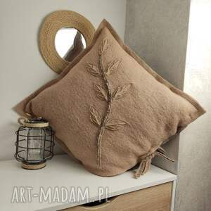 handmade poduszki wełniana, beżowo - karmelowa poszewka na poduszkę