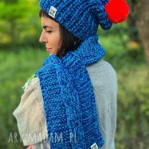 szal merino 66 niebieskości szalik z włóczki premium