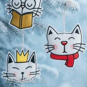 pomysł na prezent pod choinkę Ozdoby świąteczne koty - haftowane