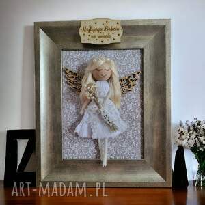 handmade dekoracje aniołek najlepsza babcia na świecie stare złoto ramka