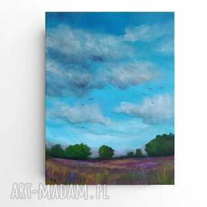 Pejzaż - obraz akrylowy na płótnie 40x30 cm (fiolet, zieleń, niebieski) - gotowy do powieszenia