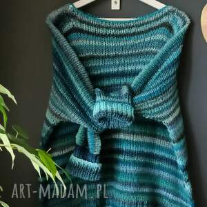 multikolorowy sweter merino drutach, ciepły w paski, kolorowy