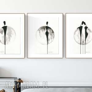 zestaw 3 grafik 30x40 cm wykonanych ręcznie, abstrakcja, elegancki minimalizm