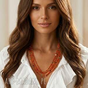 koralikowy naszyjnik kaskadowy w kolorze pomarańczowym z kamieniami naturalnymi