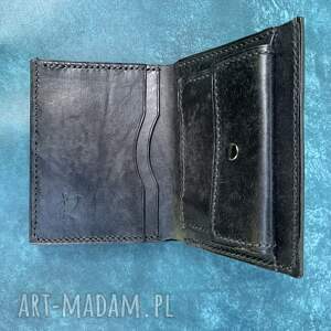 handmade czarny portfel na bilon ze skóry ręcznie uszyty
