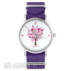 handmade zegarki zegarek - drzewko miłości fioletowy, nylonowy