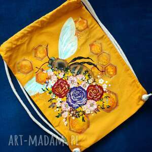 Prezent Ręcznie malowany worek plecak z bawełny organicznej PSZCZOŁA