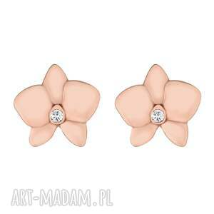 kwiatki orchidea z różowego złota, kolczyki, pozłacane