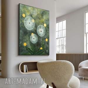 wyjątkowy prezent, dmuchawce obraz 50x60cm, akryl, kwiaty, sztuka