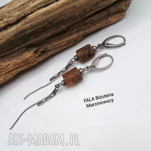 srebrne z surowym bursztynem srebro 925, kolczyki wiszące, srebrna