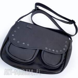 torba skórzana zero waste średnia czarna asymetryczna od ręki