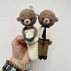 młoda para misie maskotki ślubne ręcznie robione prezent dekoracja