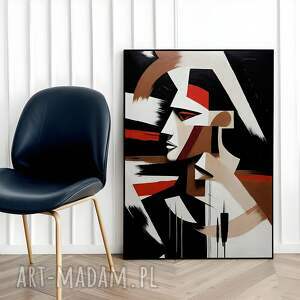 Modny plakat Abstrakcja z profilu 50x70 cm - biel, beż i czerwień
