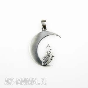 handmade wisiorki wilk wyjący do księżyca - zawieszka srebrna