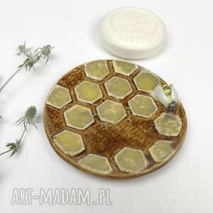 ceramiczna mydelniczka plaster miodu, polskie rzemiosło, polska ceramika ręcznie