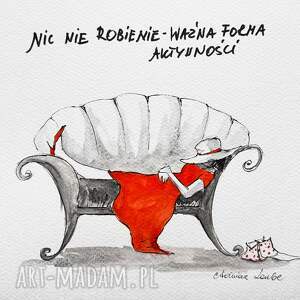 Prezent Nic nie robienie praca akwarelami oraz piórkiem artystki