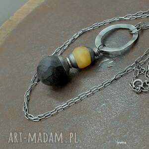 bursztyny dwa na kole - wisior, biżuteria autorska, długi naszyjnik srebro