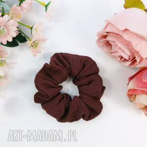 Gumka do włosów scrunchie z bawełnianego muślinu - czekoladowa M