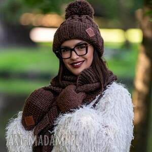 czapka merino euforia brązowy z jedwabiem, alpaki dużym