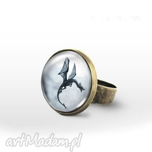 pierścionek - black dragon - czarny smok - antyczny brąz